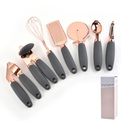 China 2021 New Product Sustainable Home, 7 Pcs Stainless Steel Silicone Kitchen Handle Kitchenware Instrument Utensil Sets Kitchen Accessories Tool for sale