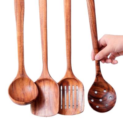 China Sustainable Kitchen Wooden Spurtles 4 Piece Eco Wooden Spurtles Kitchen Tool Utensils Set With Long Handle for sale