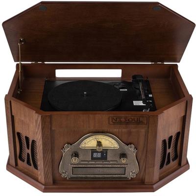 China Hot Selling Classic Vinyl Wooden Vintage Design 10-in-one Programmable 3 Speed ​​CD Game Cassette Turntable With Radio Player for sale