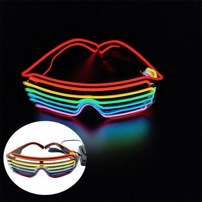 China 2022 Festival Decoration New Style Neon Led Light EL Wire Up Shutter Shaped Glasses ,Glowing Glass Party Decor for sale