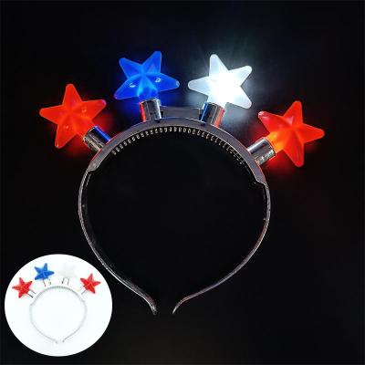 China Wholesale Independent Festival Decoration 2022 Day LED Light Up Star Pentagon Star Glow Headband For Party Decor for sale