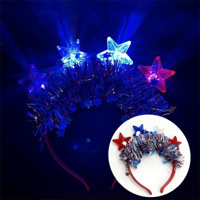 China Festival Decoration The Fourth of July Star Five-pointed Onion LED Strips Light Headband, Independence Day Glow 4 Bulb Headband for sale