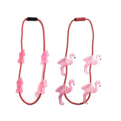 China Lovely Colorful Unicorn Flamingo Party Supplies Led Beads Necklace 4 Light Flash LED Lights Necklace for sale