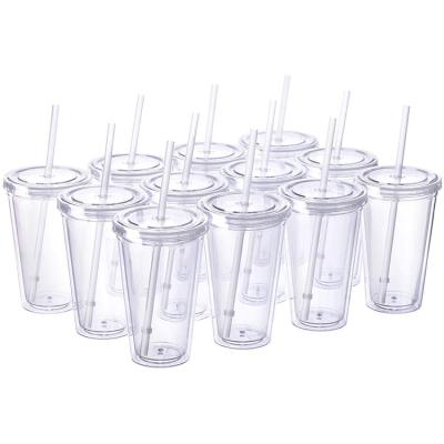 China Travel Sustainable 16oz Reusable Ice Coffee Mugs Double Wall Insulate Clear Plastic Tumblers With Straw And Lid In Bulk for sale