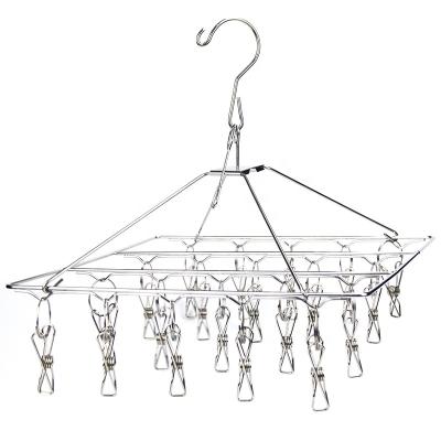 China Durable Wholesale Home Silver Metal Iron Wire Hanging Socks Dry Coat Clothes Rack With Clip for sale