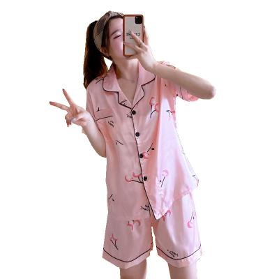 China Wholesale custom made cute QUICK DRY pink family printing lapel spring/sleeve breathable quick dry pajamas summer shorts for sale