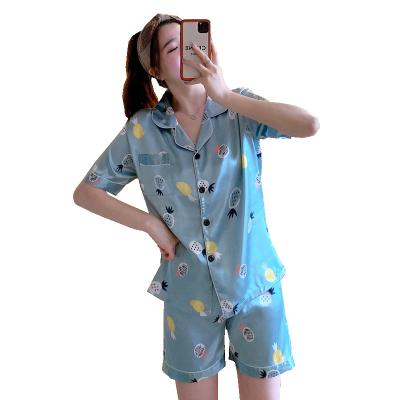 China Factory lower prices QUICK DRY spring lapel satin printed pajamas large size women's custom quick dry pajamas/sleeve summer shorts for sale