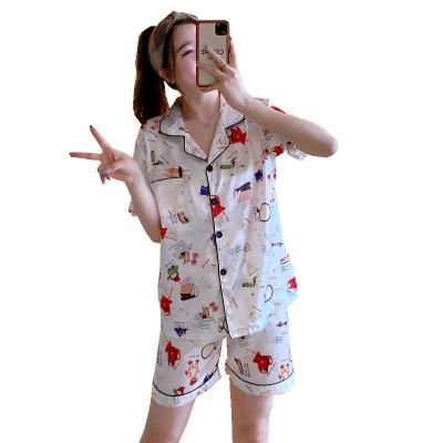 China QUICK DRY New Factory Customized Plus Size Summer Short-sleeve Spring V-collar Lightly Printed Women's Casual Pajamas Set for sale