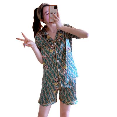 China QUICK DRY Factory Summer Custom Shorts Short Sleeve Shorts Lapel Popular Silk Print Casual Women's Pajamas for sale