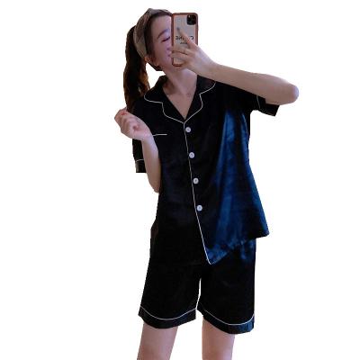 China Custom Factory Summer QUICK DRY Cheap Shorts Sheathed Fashion Light V-Neck 2 Piece Robe Pajamas Ladies Sexy for sale