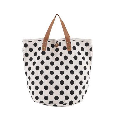 China Eco - Friendly Canvas Tote Bags Round Leather Handle , Canvas Round Bag for sale