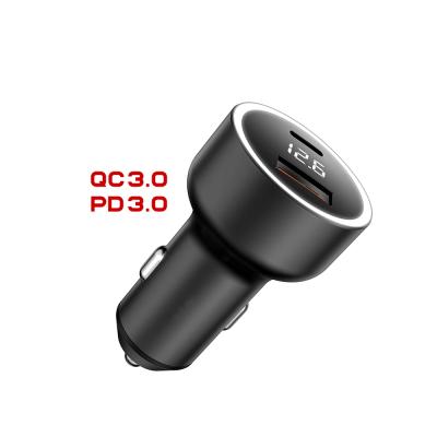 China Quick Charger Car Charger Mobile Accessories QC3.0 Dual USB Car Charger 18W PD Fast Charging Car Charger With Voltage Display for sale