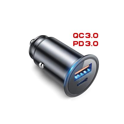 China Mini 36W QC3.0 PD3.0 Mobile Phone Car Charger USB Metal Car Super Fast Charging Zinc Alloy Charger For Mobile Phone for sale