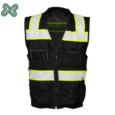 China Black Reflective Safety Engineer Construction Safety Reflective Vest With Multi Pocket for sale