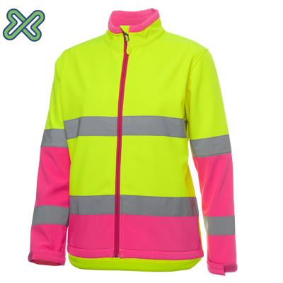 China Women Breathable Pink High Windpproof Visibility Work Waterproof Jacket for sale