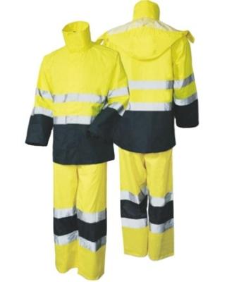 China Water Proof EN20471 High Visibility Safety 150D PU Coated Affordable Oxford Raincoat With Reflective Tape for sale