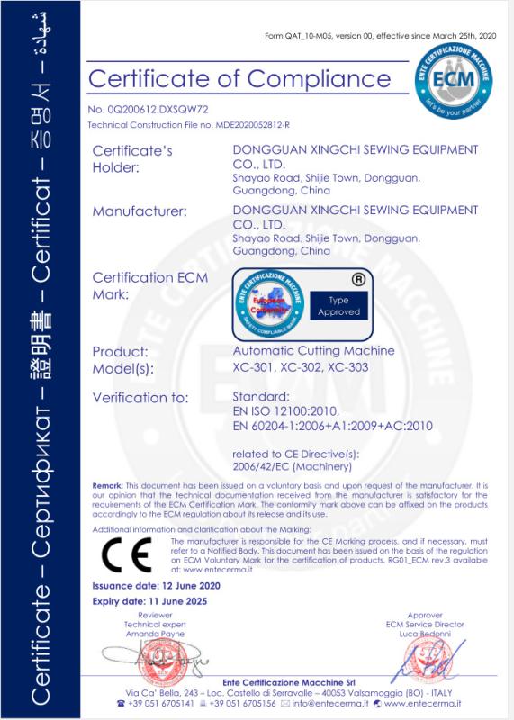 CE - Dongguan Xingchi Sewing Equipment Co., Ltd.