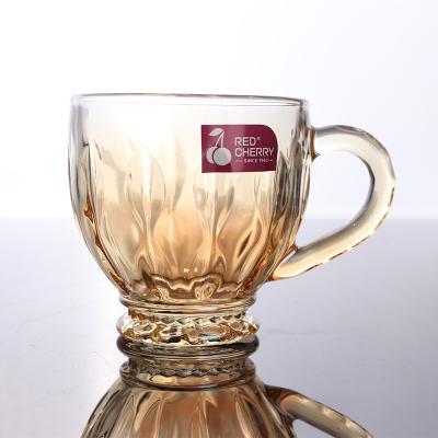 China Custom Viable Yaxingjia Logo Amber Drinking Single Wall Glass Coffee Mugs High Quality Juice Glass Cups For Home for sale