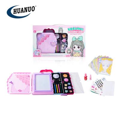 China Pink Cosmetic Drawing Board Game Children Toy Kids Makeup Set DIY Box Girls Toys Pretend Cosmetic Play for sale