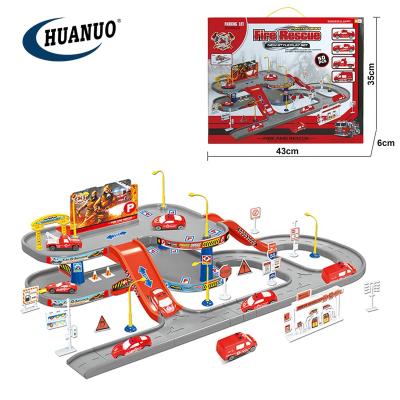 China Slot Toy Educational DIY Racing Car Track Set Fire Rescue Vehicle Parking Lot Toy for sale