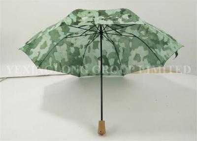 China Ladies Automatic Folding Umbrellas , Wooden Handle Umbrella Nature Green Painted for sale