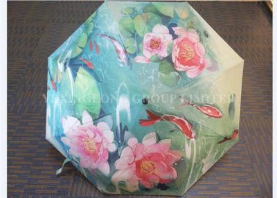 China Sun Protection Small Folding Umbrella , Fish And Flower Print Umbrella for sale