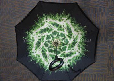 China Green C Shape Handle Reverse Folding Umbrella That Open Inside Out Fiberglass Frame for sale