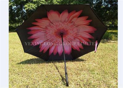 China UV Protection C Handle Inverted Umbrella , Upside Down Folding Umbrella Flower Print for sale