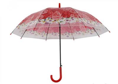 China Red Full Over Print Large See Through Umbrella , Kids Transparent Birdcage Umbrella for sale