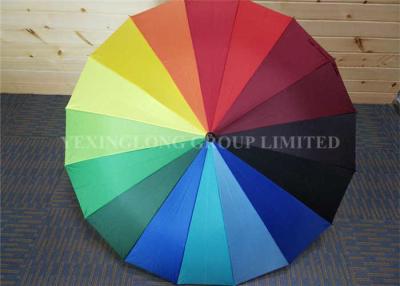 China Wooden Handle Large Rainbow Coloured Umbrella , Solid Stick Umbrella Auto Open for sale