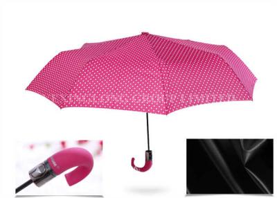 China Beautiful Pink 3 Fold Automatic Umbrella , Large Elbow Curved Handle Umbrella for sale