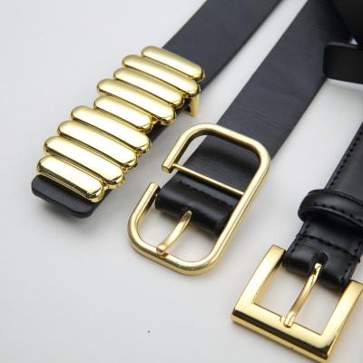 China 2023 fashion trends luxury fashionable double black cbuckles ladies nickel free leather belts for women for sale