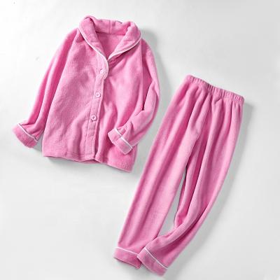 China Breathable Pink Color Solid Dyed 100% Polyester Coral Fleece Turn-Down Collar Sleepwear For Women Pajamas For Girl Sleepwear For Female for sale