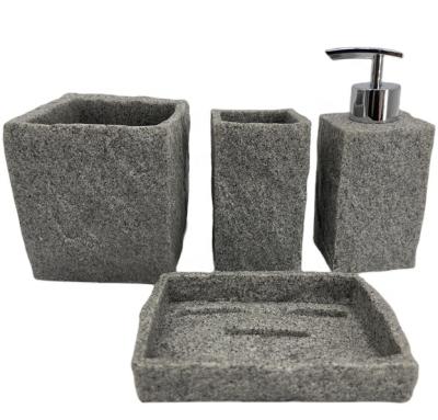 China Bathroom Use Four Piece Foam Soap Dispenser Set With Marble Texture Soap Dish Lotion Dispenser Toothbrush Holder Toilet Brush Holder Amenity Box for sale