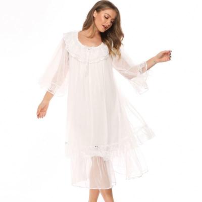 China MKMN Loose Lace Mesh Pajamas Nightgown Women Long Sleeve Comfortable Pajamas Home Use Women Pajamas Pajamas for sale