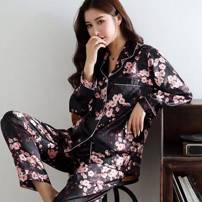 China MKMN QUICK DRY ladies satin silk pajamas set pajamas button pajamas pajamas 2 pieces for sale