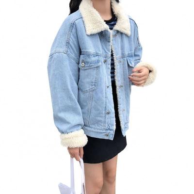 China Anti-wrinkle MKMN 2021 winter fashion news denim jacket women's wool lining and fur collar women's jacket for sale