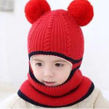 China MKMN COMMON children's hat autumn and winter plus velvet thick warm woolen hat 1-2-5 years old boys and girls baby scarf face hat for sale