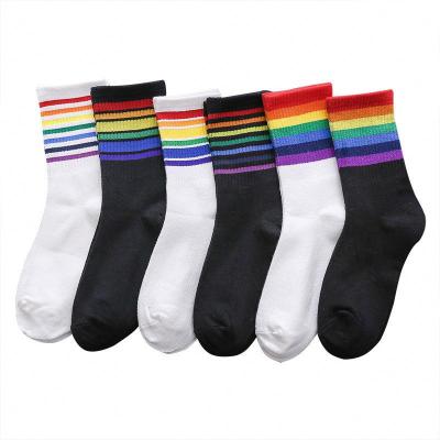 China MKMN New Sporty Rainbow Student Color Striped Pop Woman Colored Socks For Girls for sale