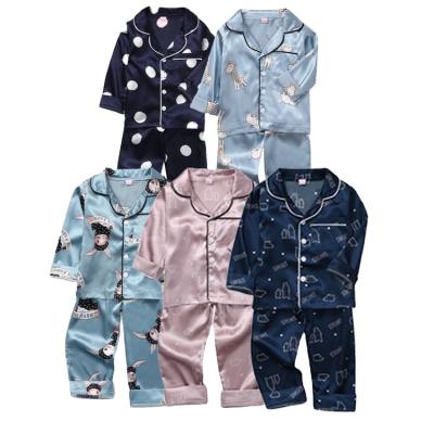 China Fashion MKMN Satin Boys Girls Cartoon Children Pajamas Fashion QUICK DRY Solid Sleeve Print Long Silk Children Sleepwear Wholesale for sale