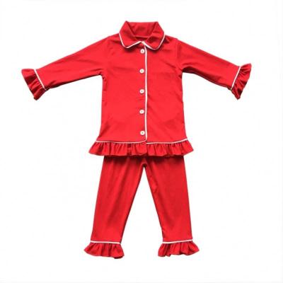 China MKMN boutique kids cotton pajamas white family pajamas red beehive frill pajamas breathable soft kids homewear sleepwear loungewear for sale