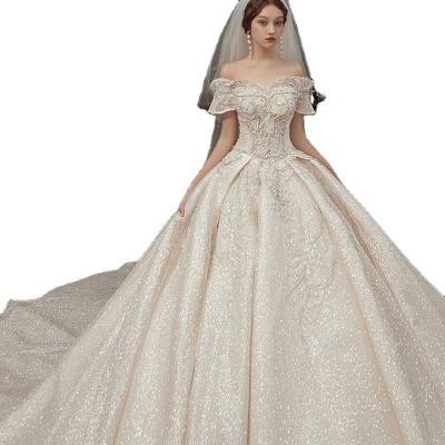 China MKMN White Half Sleeve V-back Waist Wedding Dress Anti-Static Natural Bride Wedding Dress Hong Kong Wedding Dress First for sale