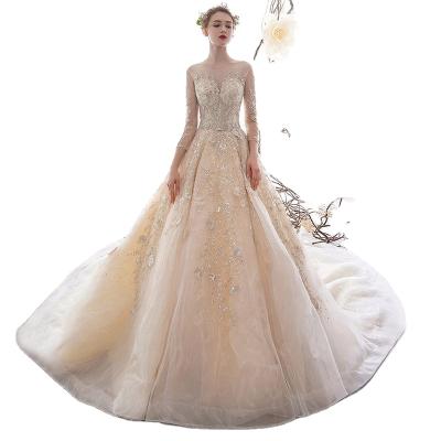 China MKMN Luxury Simple Crystals Autumn Winter Anti-Static Tail Long Ball Gown Beaded Wedding Dresses for sale