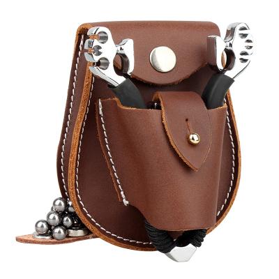 China Durable Genuine Leather Slingshot Storage Steel Ball Slingshot Storage Handmade Outdoor Bag for sale