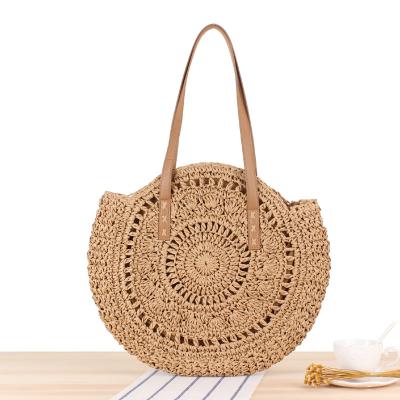 China Summer Beach Tote Woven Handle Shoulder Bag Straw Bags Natural Chic Hand Corn Fashoion Straw Handbags Women Handwoven Round large for sale