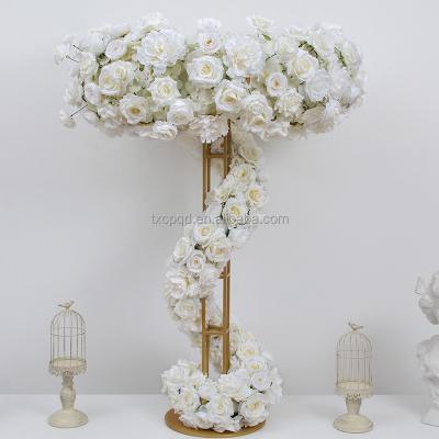 China Handmade Silk Floral Wedding Table Rose Centerpiece Artificial Red White Flower Ball Wedding Indoor Outdoor Flower Arrangement Decoration for sale