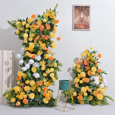 China Indoor Outdoor Arch Decoration Artificial Flower Floral Orange Rose Hydrangea Wall Flower Arch Suppliers for sale