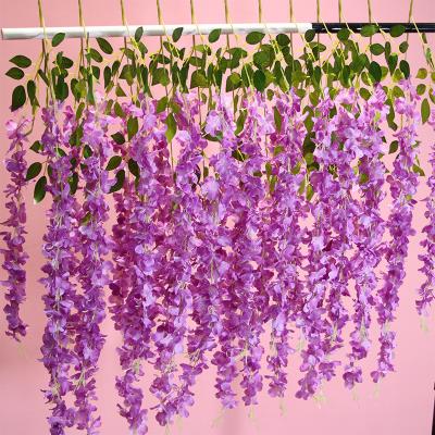 China Wholesale Indoor Outdoor Multi Color Faux Decoration Garland Plant Silk Vines Artificial Flower Hanging Wisteria For Home Wall for sale