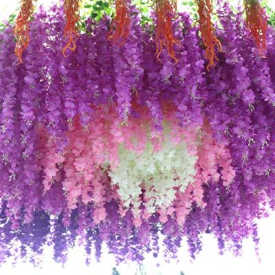 China Eco-Friendly High Quality Wedding Wisteria Artificial Flowers Hanging Decoration For Shop Or Home Decoration Silk Wisteria Vine for sale