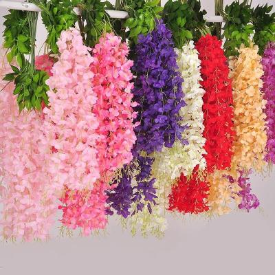 China Natural Silk Rattan Wisteria Vine Artificial Flower Wall Touch Hanging Garland for Garden Wedding Decoration for sale